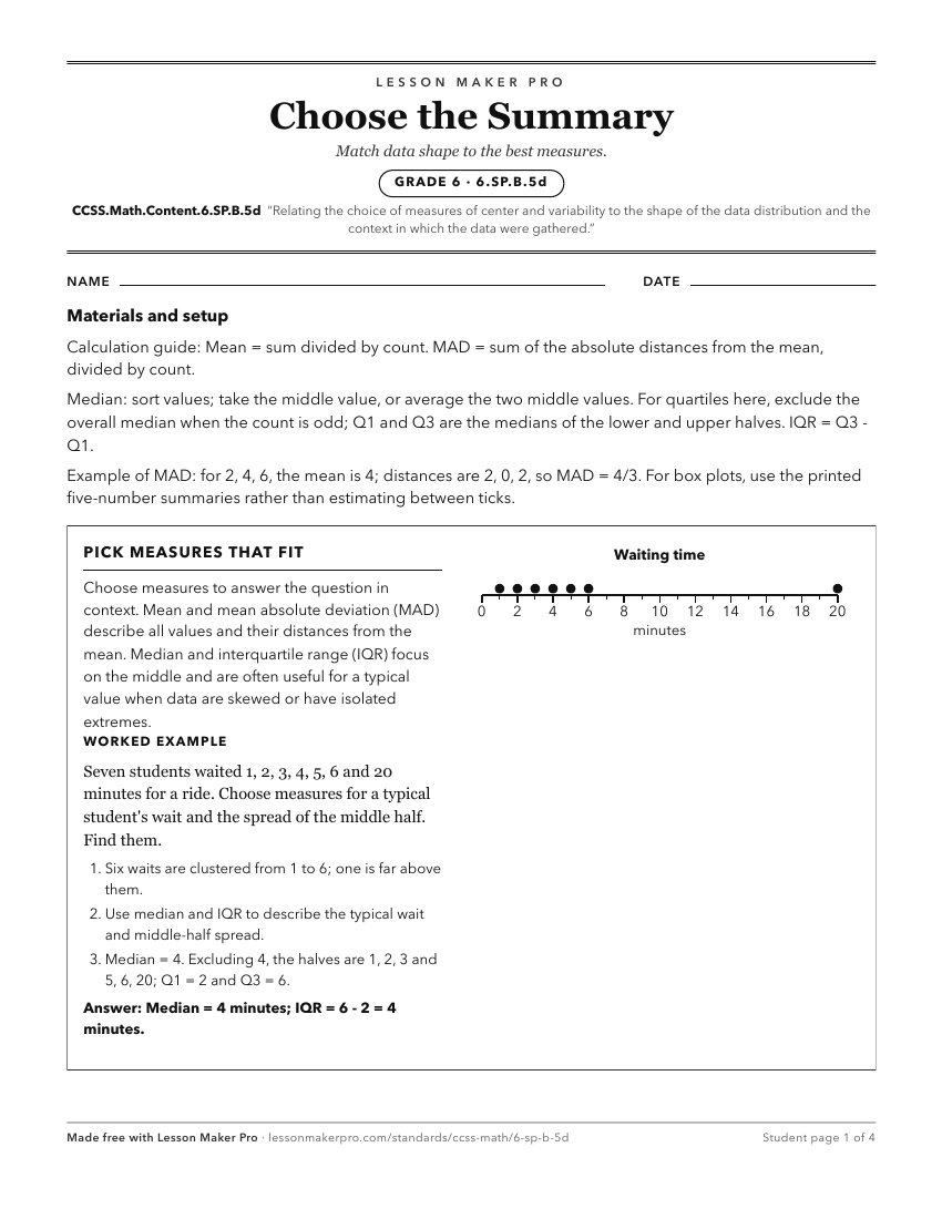 Preview of the CCSS.Math.Content.6.SP.B.5d printable worksheet