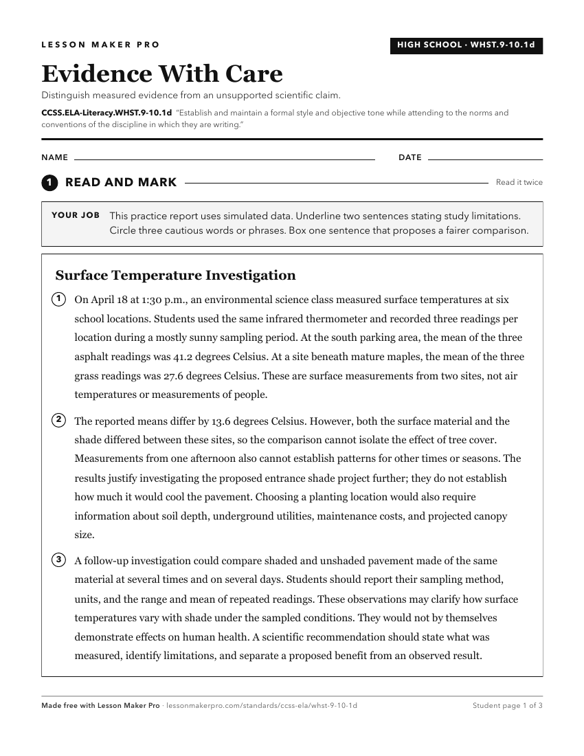 Preview of the CCSS.ELA-Literacy.WHST.9-10.1d printable worksheet