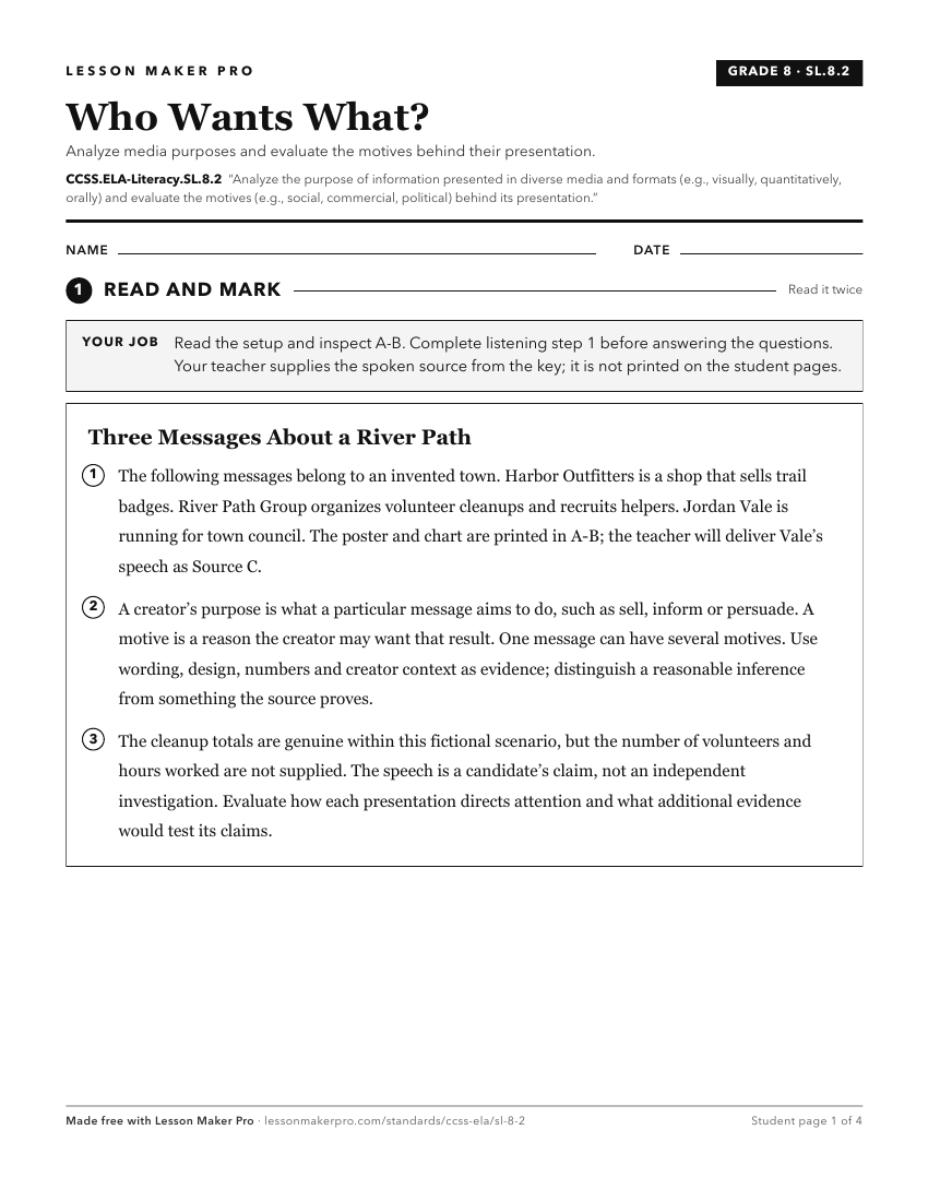 Preview of the CCSS.ELA-Literacy.SL.8.2 printable worksheet