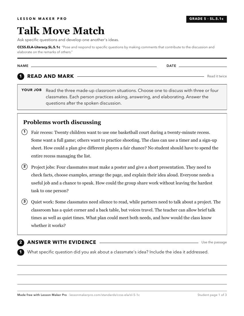 Preview of the CCSS.ELA-Literacy.SL.5.1c printable worksheet