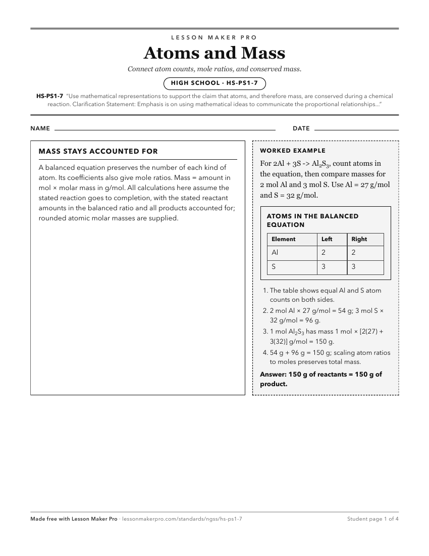 Preview of the HS-PS1-7 printable worksheet