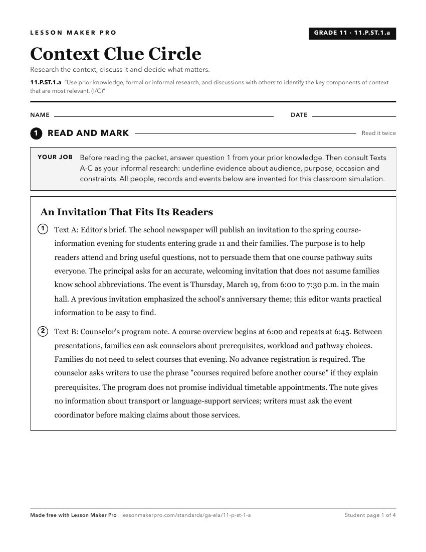 Preview of the 11.P.ST.1.a printable worksheet