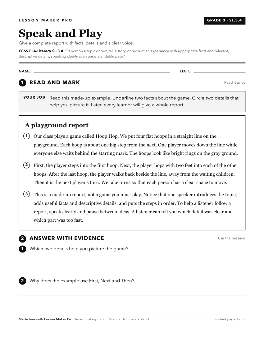 Preview of the CCSS.ELA-Literacy.SL.3.4 printable worksheet