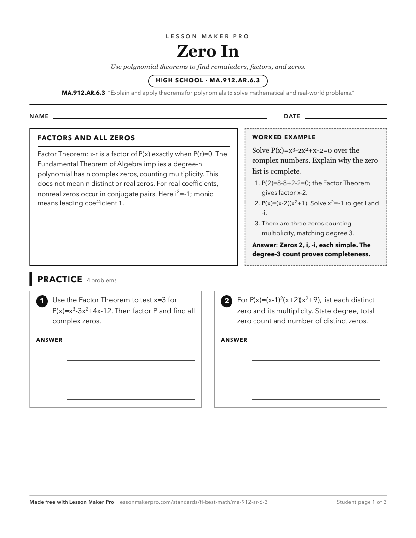 Preview of the MA.912.AR.6.3 printable worksheet