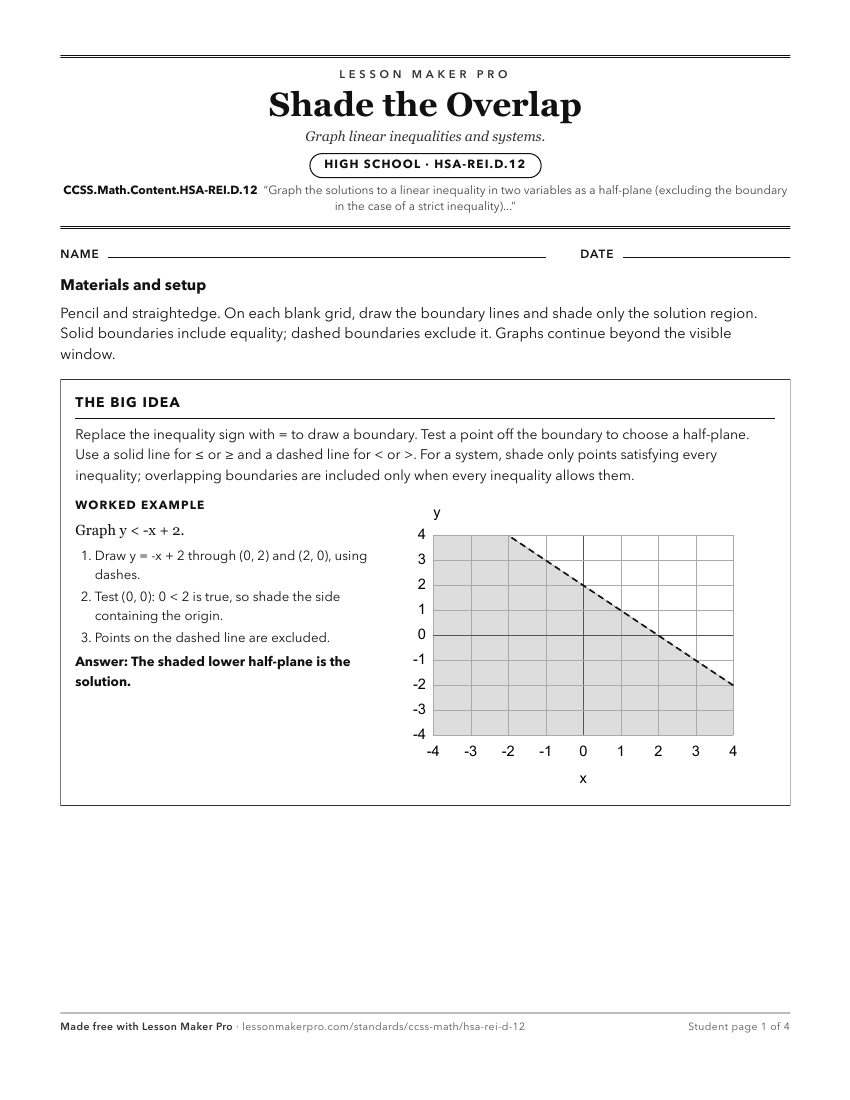 Preview of the CCSS.Math.Content.HSA-REI.D.12 printable worksheet