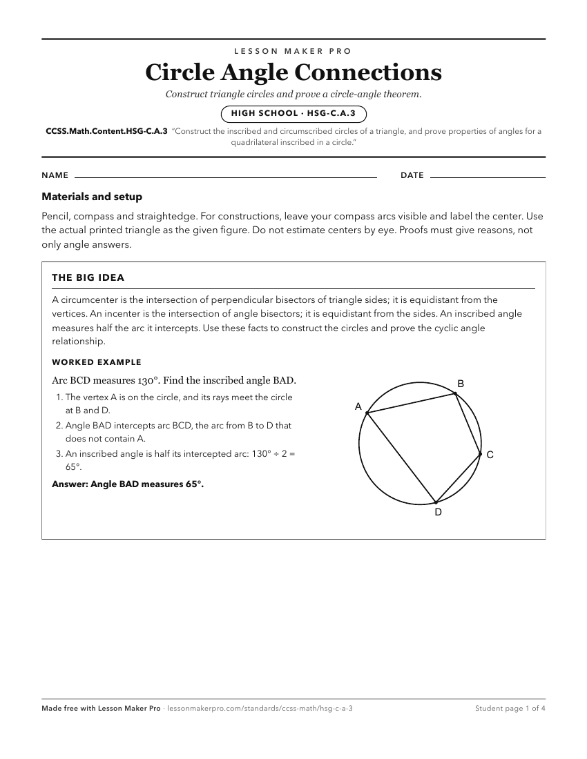 Preview of the CCSS.Math.Content.HSG-C.A.3 printable worksheet