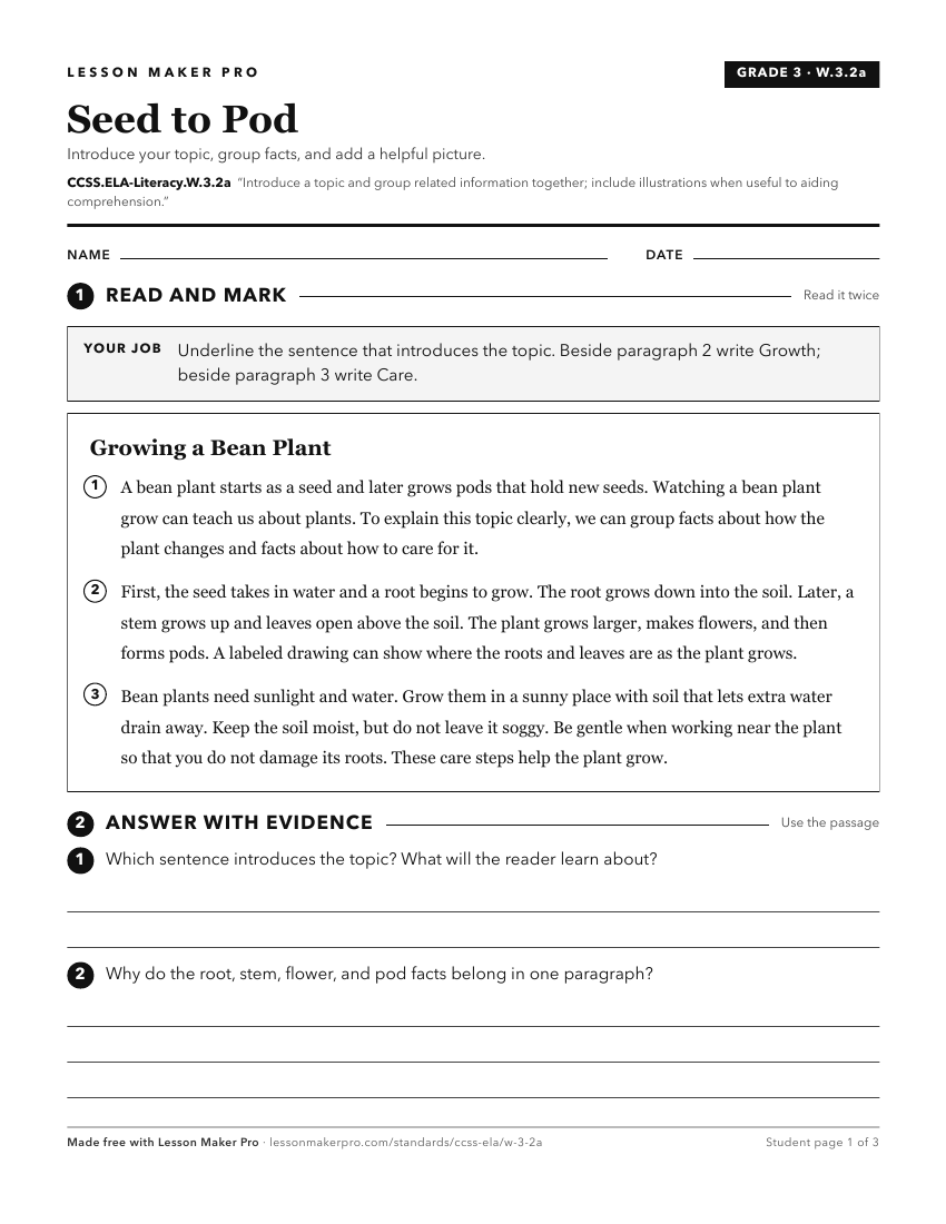 Preview of the CCSS.ELA-Literacy.W.3.2a printable worksheet