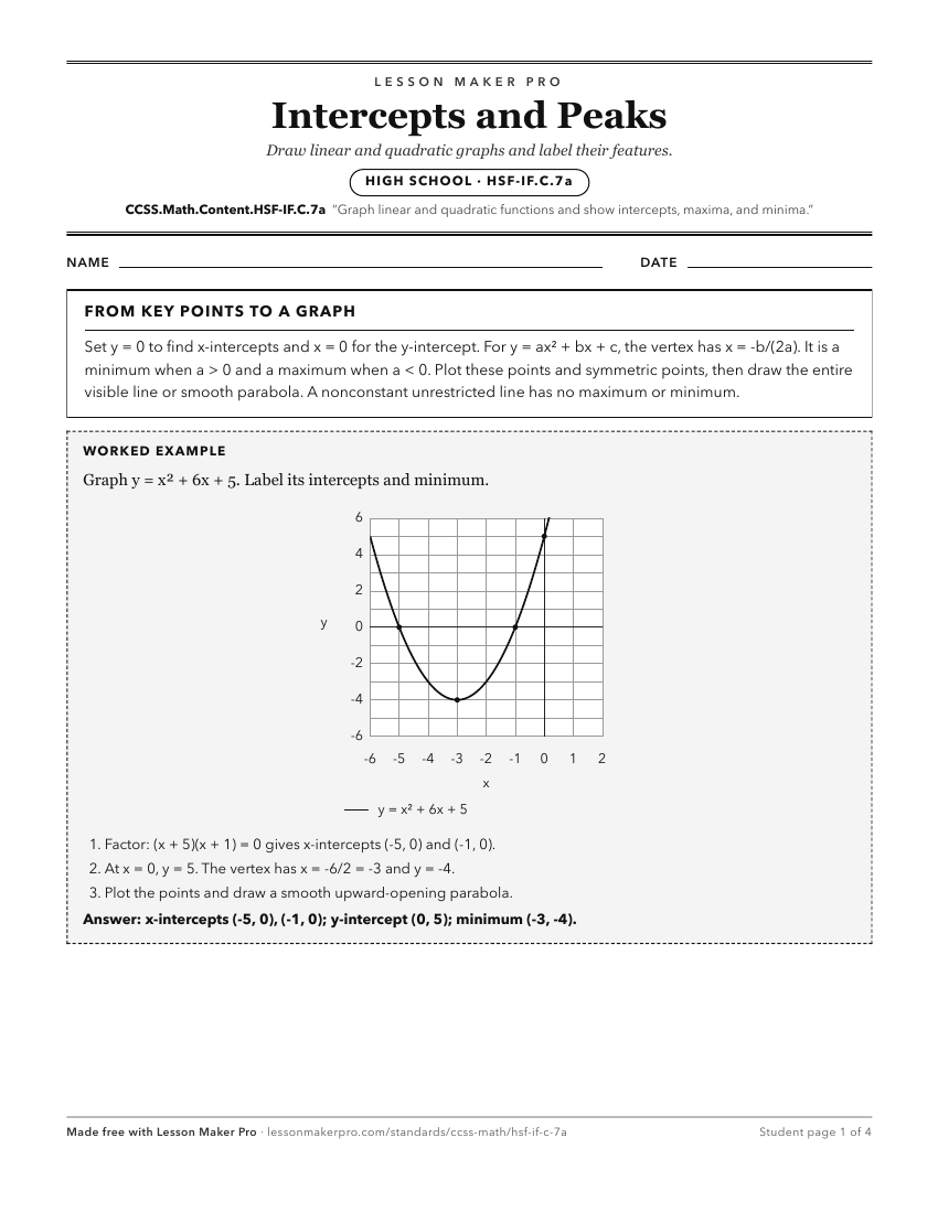 Preview of the CCSS.Math.Content.HSF-IF.C.7a printable worksheet