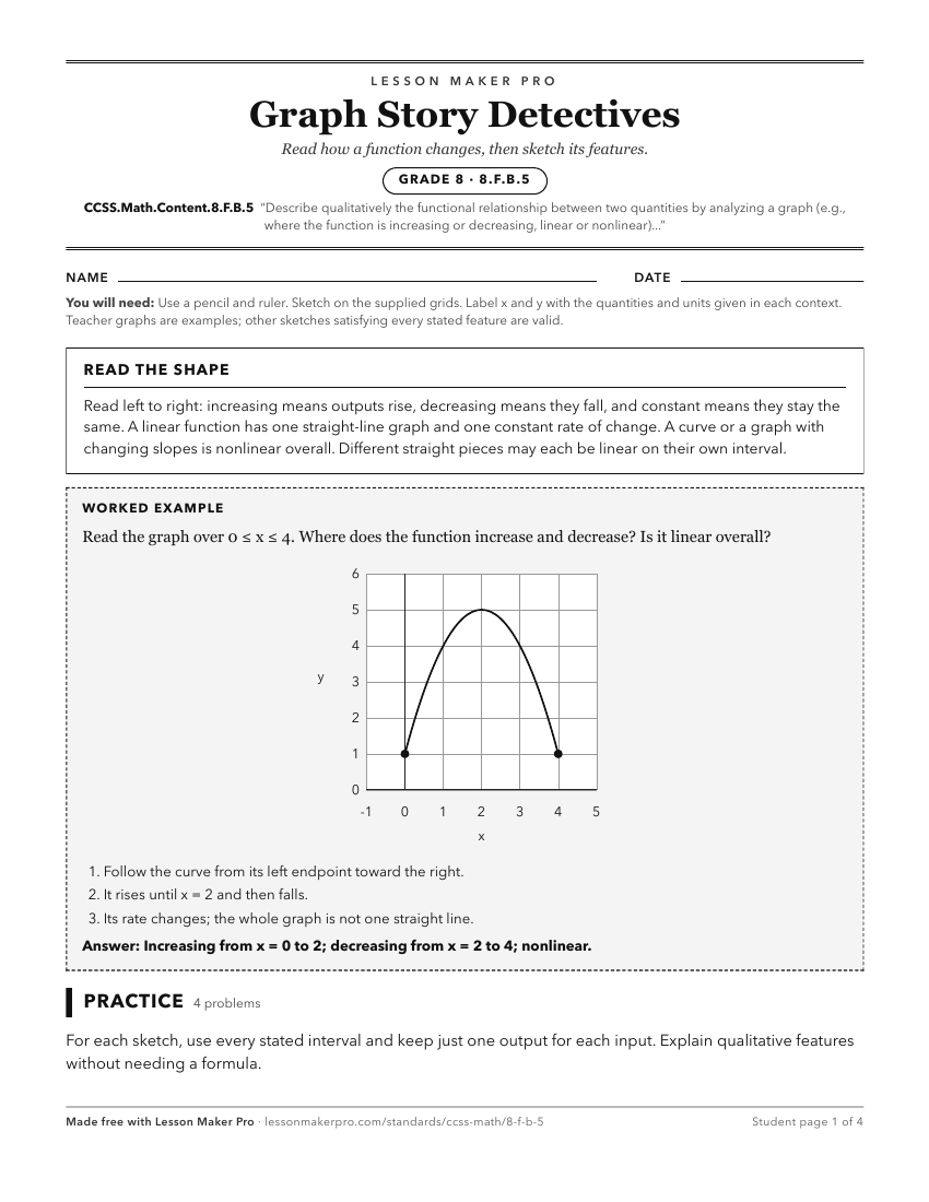 Preview of the CCSS.Math.Content.8.F.B.5 printable worksheet