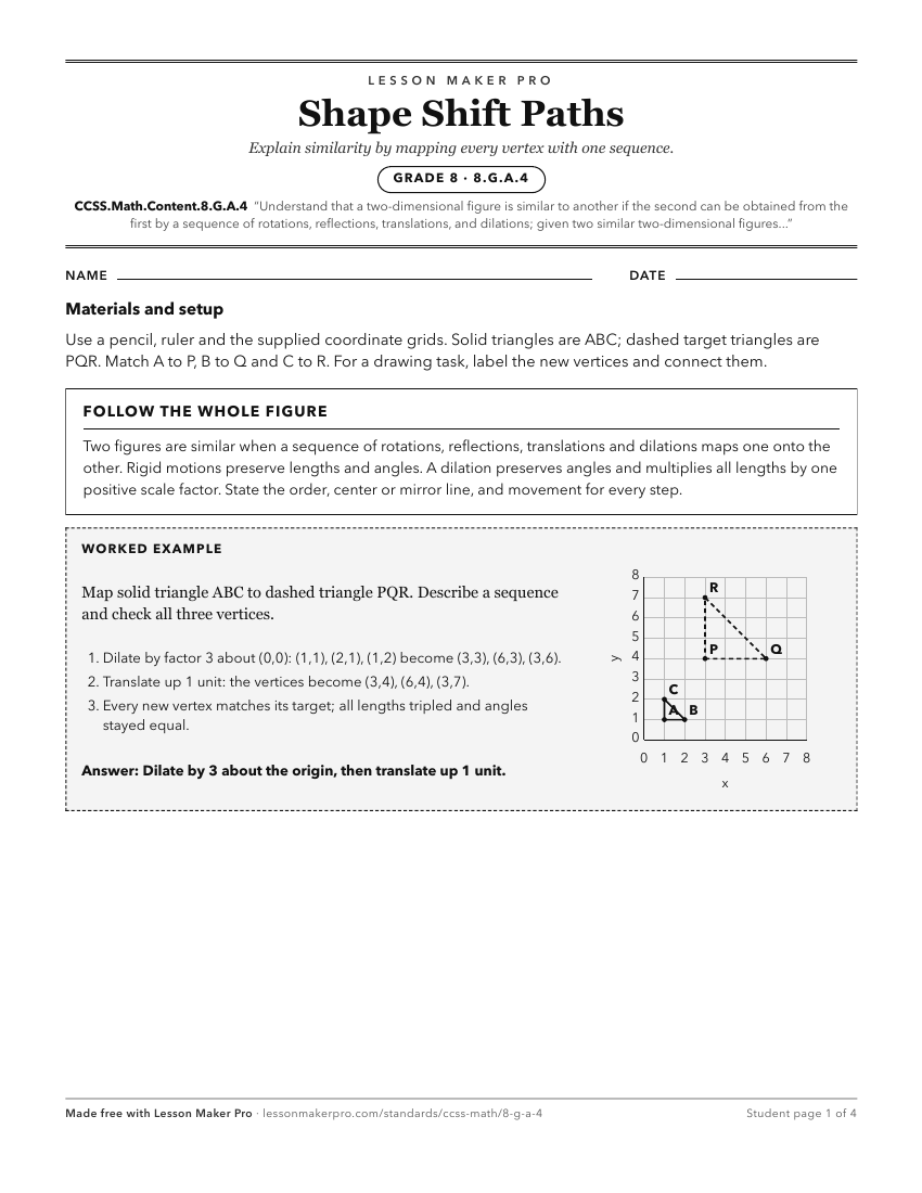 Preview of the CCSS.Math.Content.8.G.A.4 printable worksheet