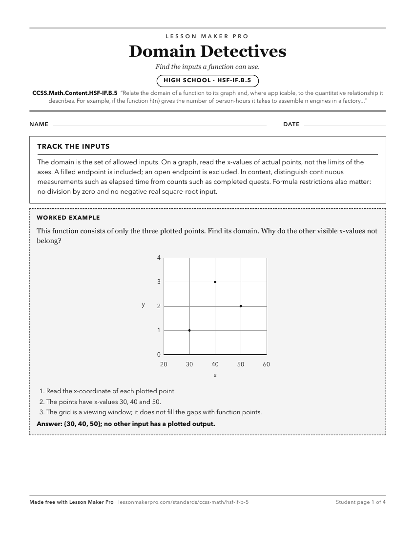 Preview of the CCSS.Math.Content.HSF-IF.B.5 printable worksheet
