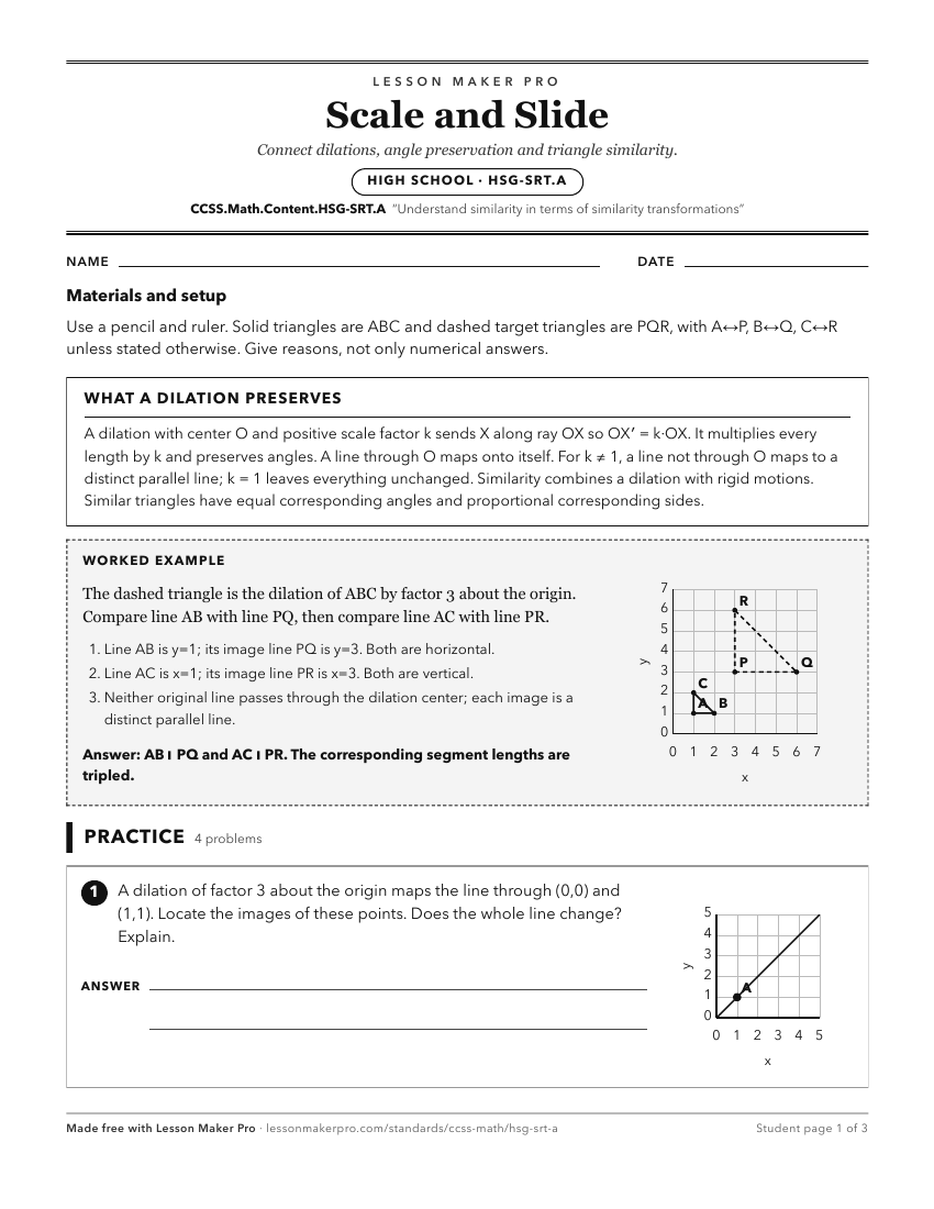Preview of the CCSS.Math.Content.HSG-SRT.A printable worksheet