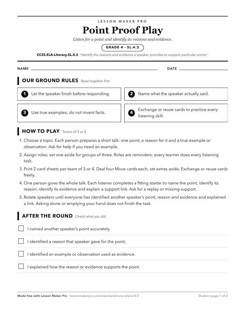 Preview of the CCSS.ELA-Literacy.SL.4.3 printable worksheet