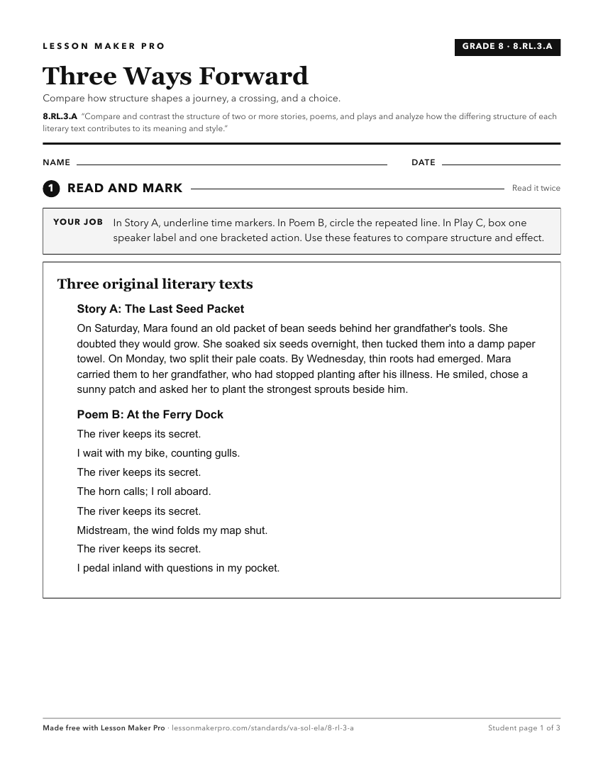 Preview of the 8.RL.3.A printable worksheet