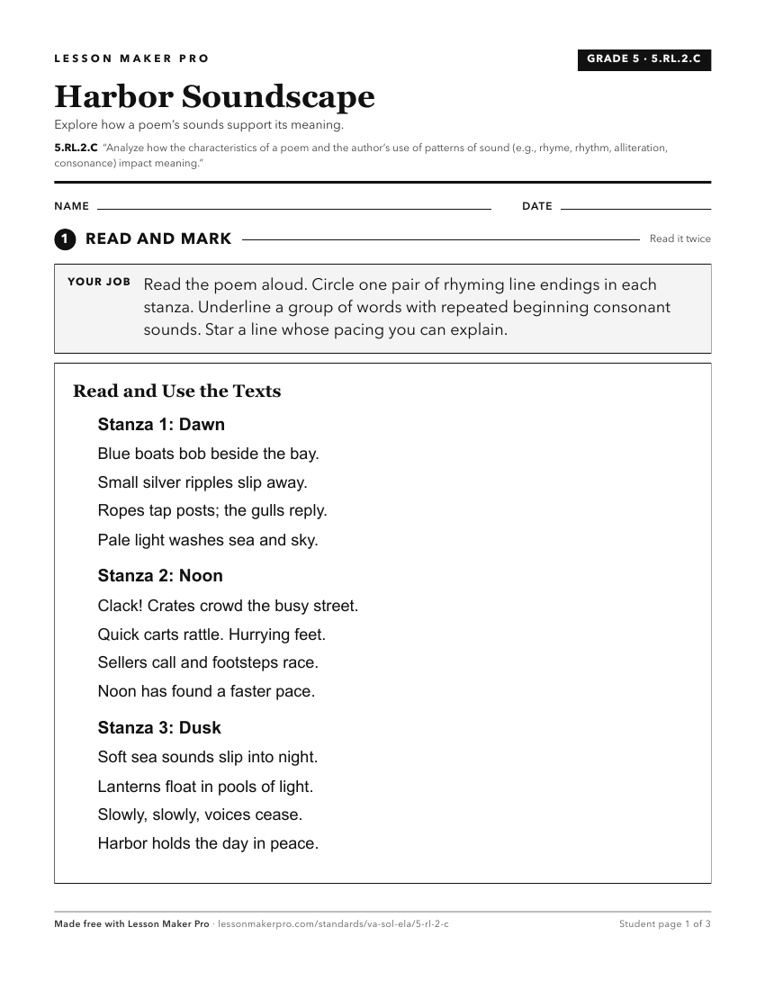 Preview of the 5.RL.2.C printable worksheet