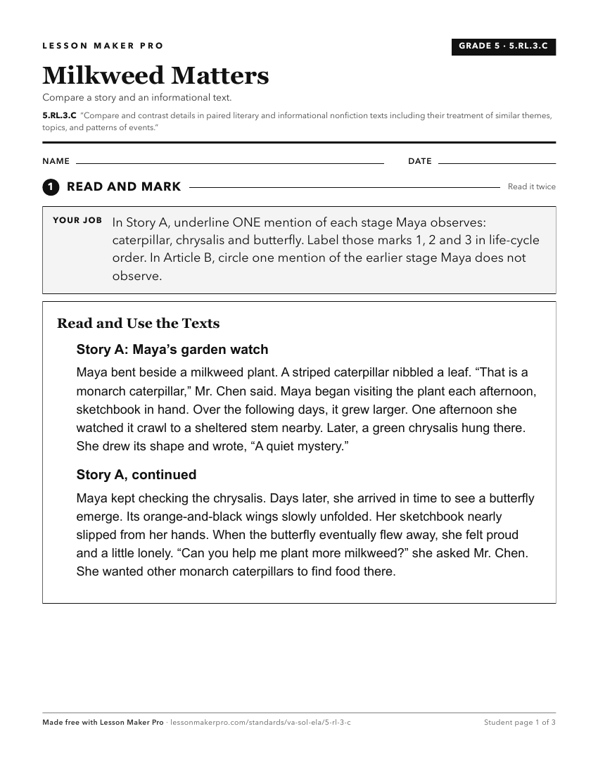 Preview of the 5.RL.3.C printable worksheet
