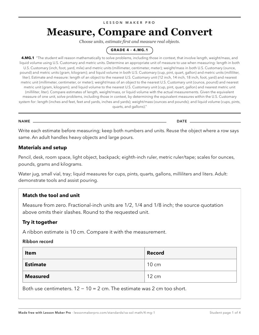 Preview of the 4.MG.1 printable worksheet