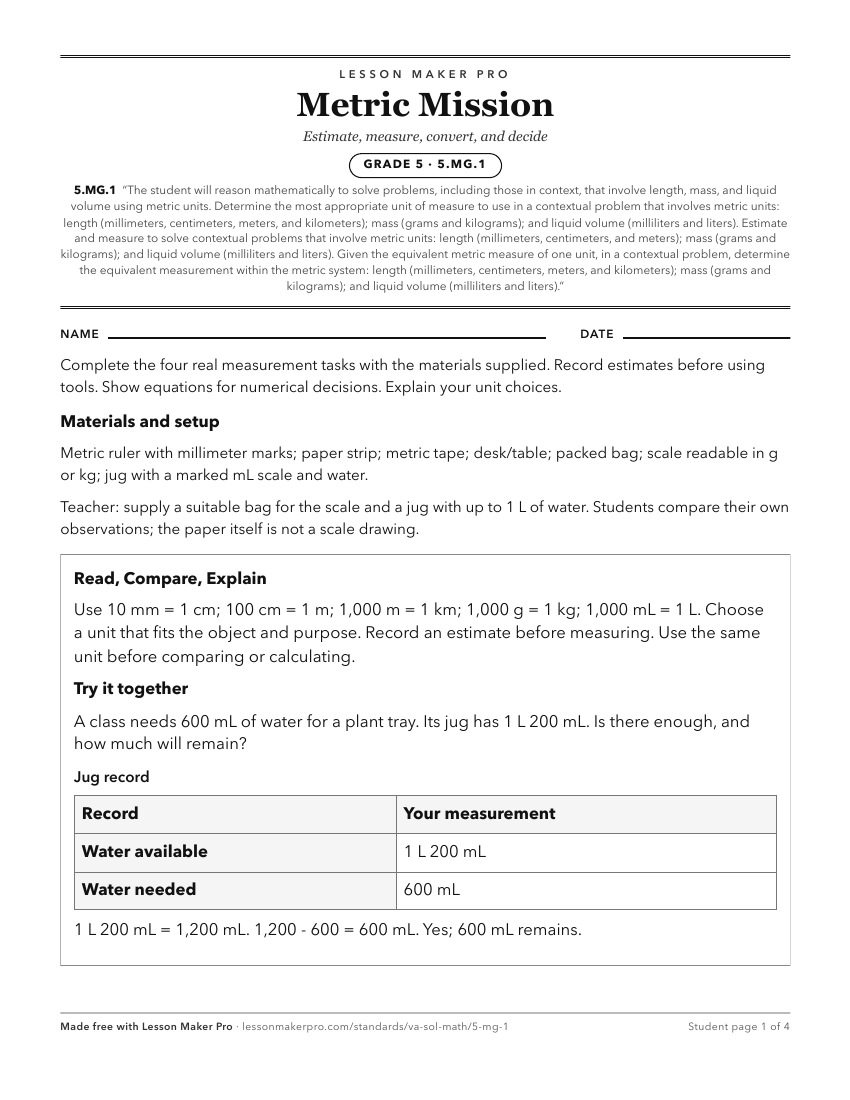 Preview of the 5.MG.1 printable worksheet