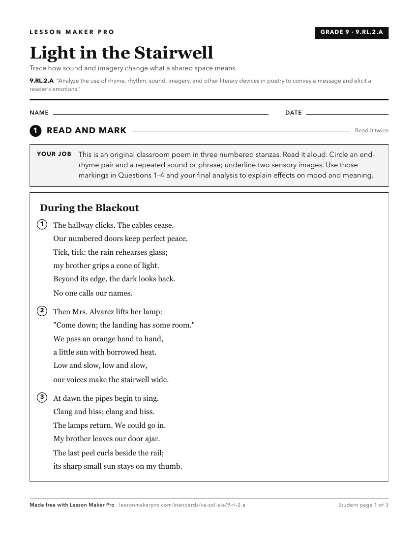 Preview of the 9.RL.2.A printable worksheet