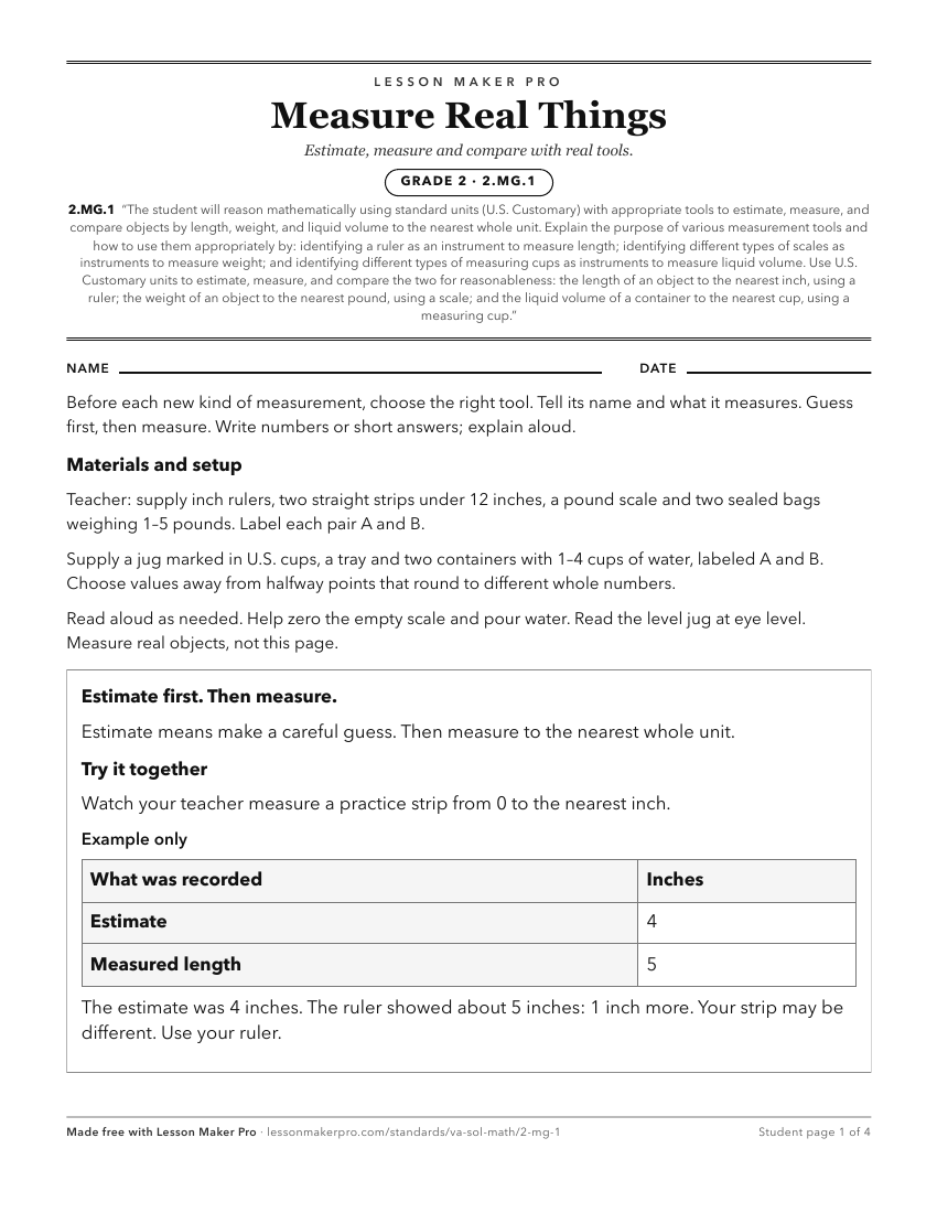 Preview of the 2.MG.1 printable worksheet
