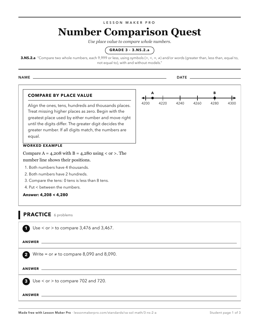 Preview of the 3.NS.2.a printable worksheet