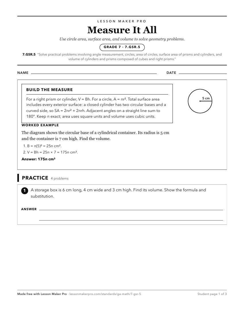 Preview of the 7.GSR.5 printable worksheet