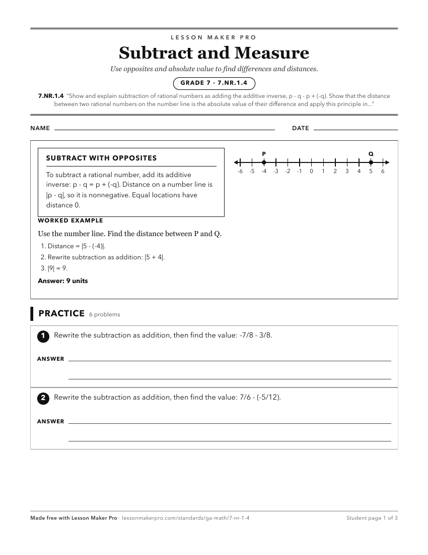 Preview of the 7.NR.1.4 printable worksheet