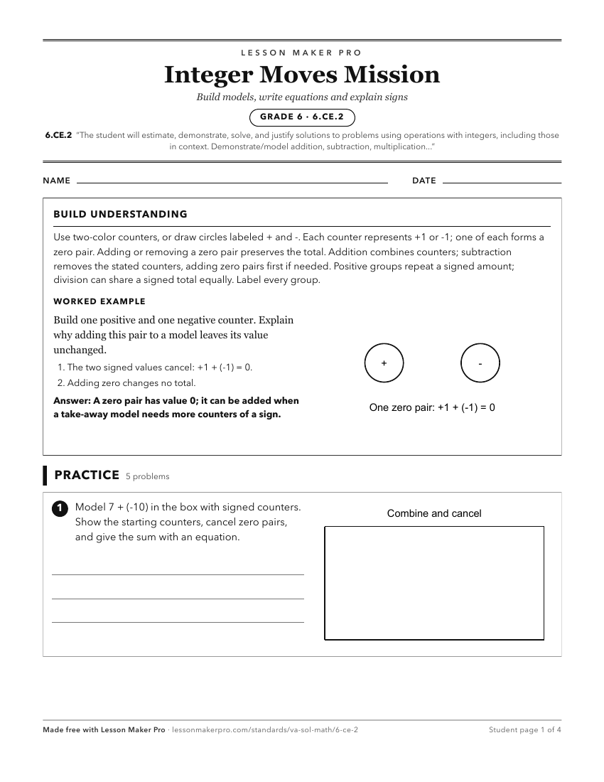 Preview of the 6.CE.2 printable worksheet