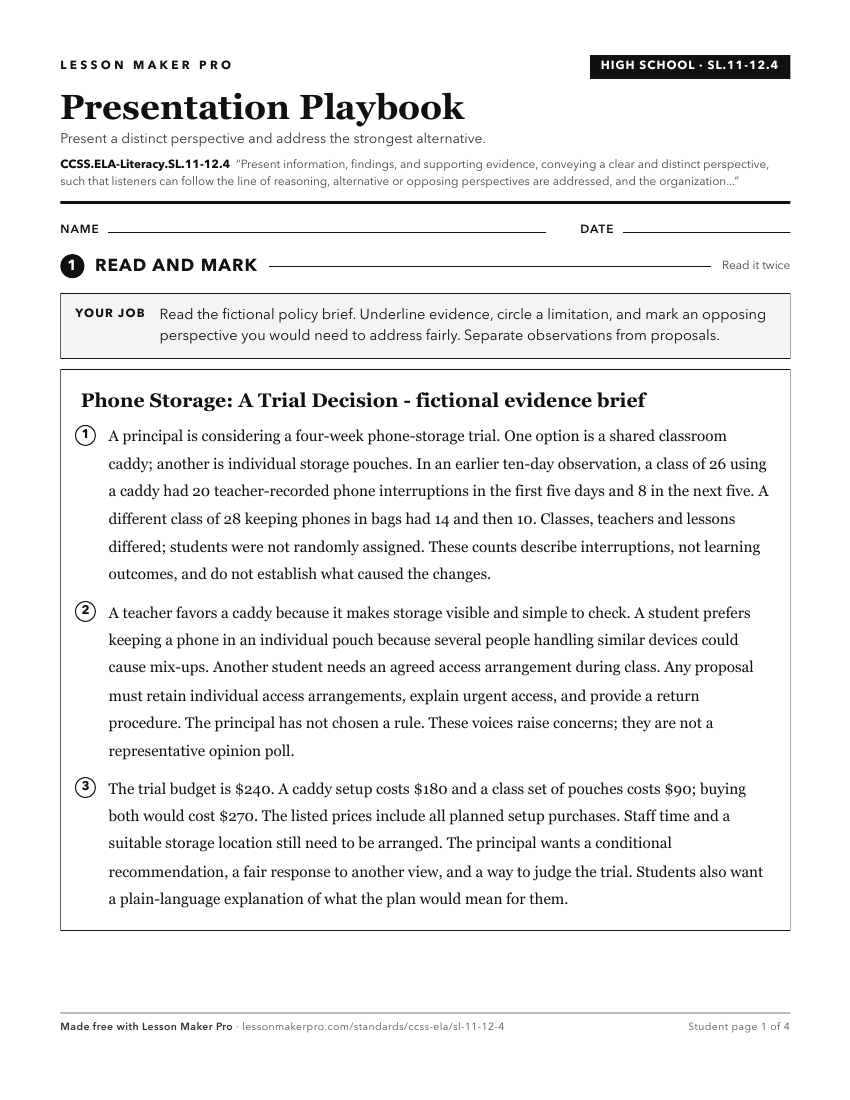 Preview of the CCSS.ELA-Literacy.SL.11-12.4 printable worksheet