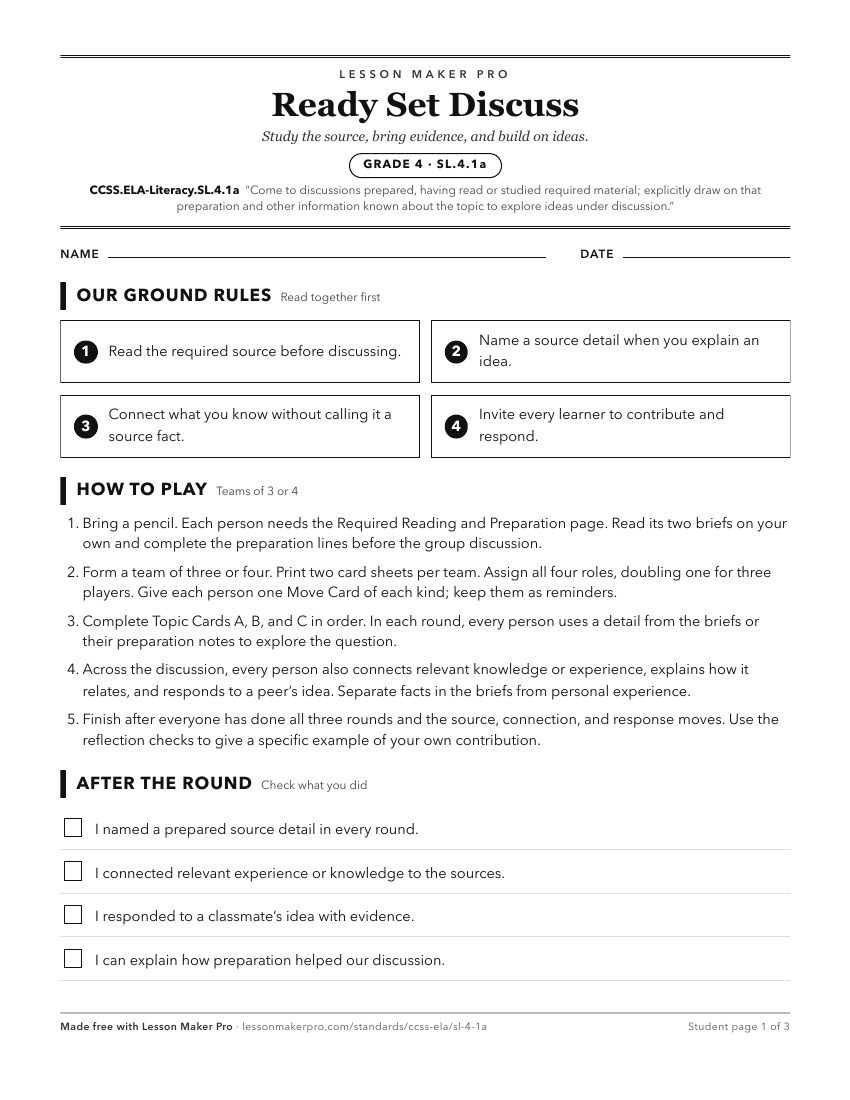 Preview of the CCSS.ELA-Literacy.SL.4.1a printable worksheet