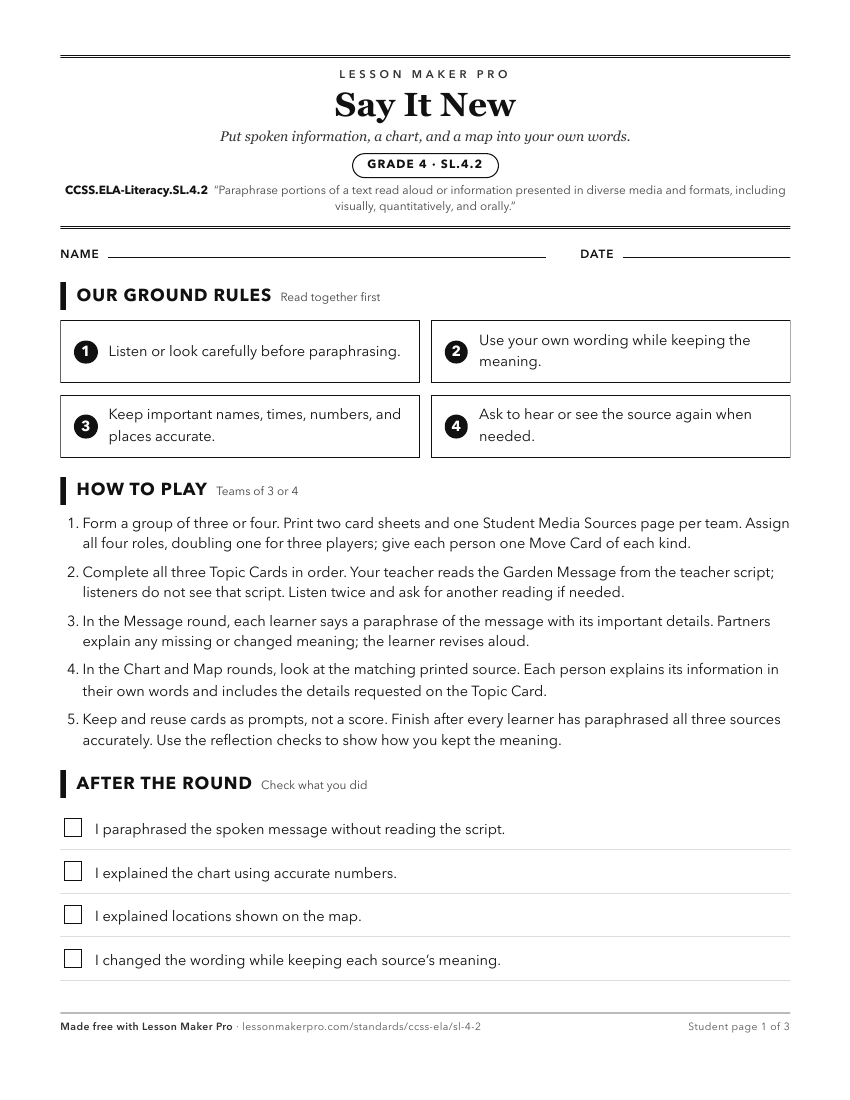 Preview of the CCSS.ELA-Literacy.SL.4.2 printable worksheet