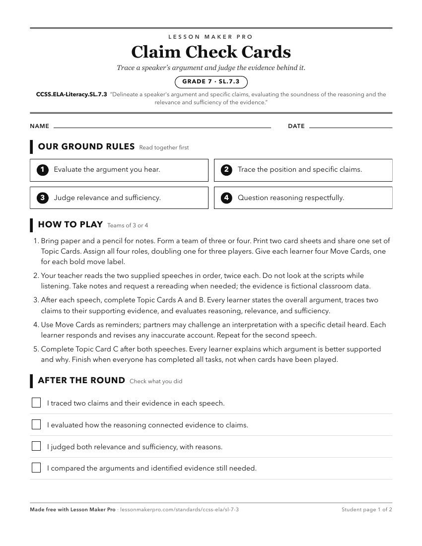 Preview of the CCSS.ELA-Literacy.SL.7.3 printable worksheet