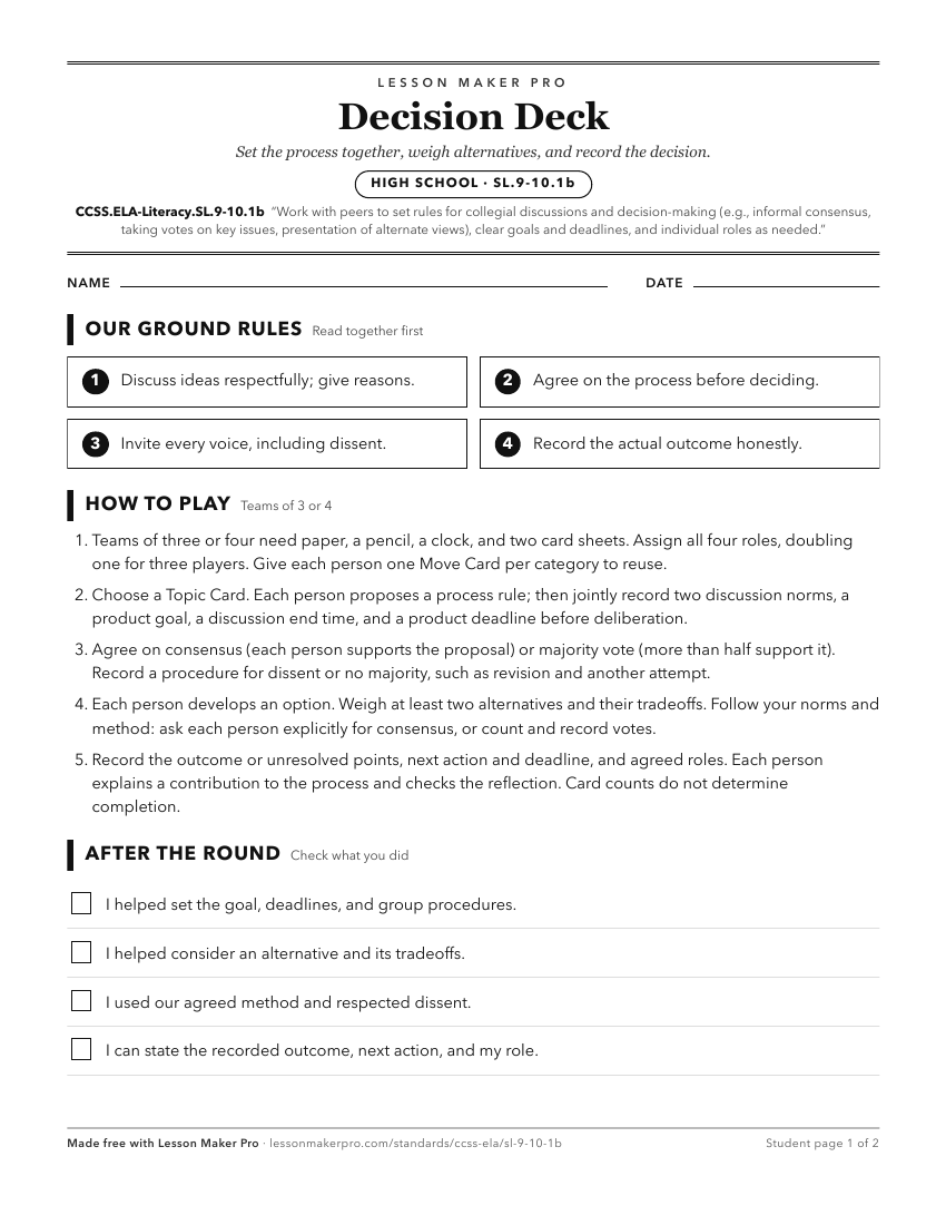Preview of the CCSS.ELA-Literacy.SL.9-10.1b printable worksheet