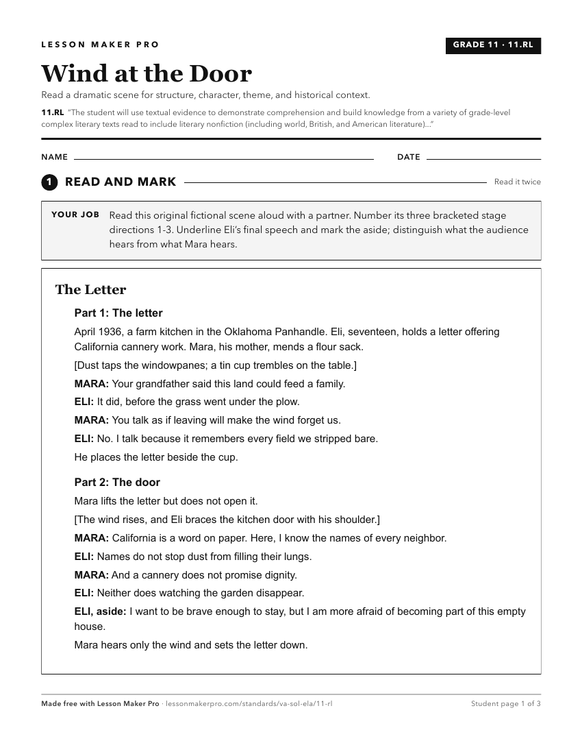 Preview of the 11.RL printable worksheet