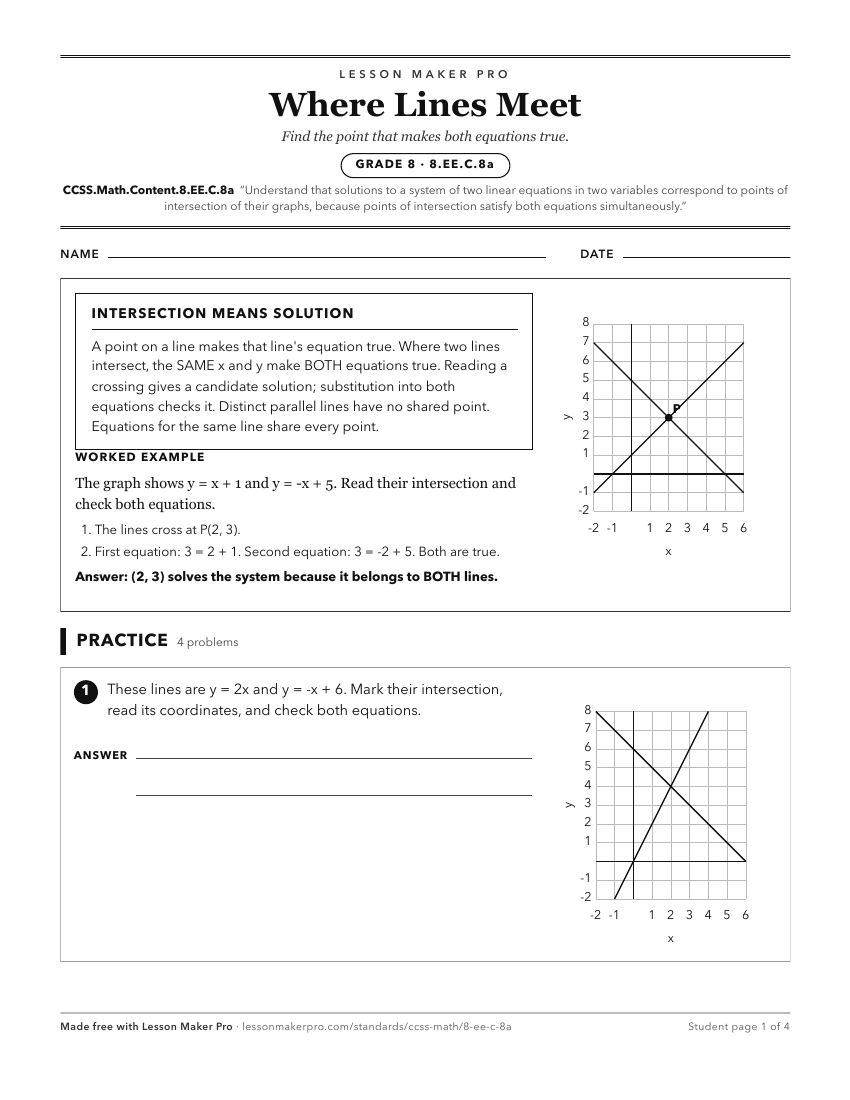 Preview of the CCSS.Math.Content.8.EE.C.8a printable worksheet