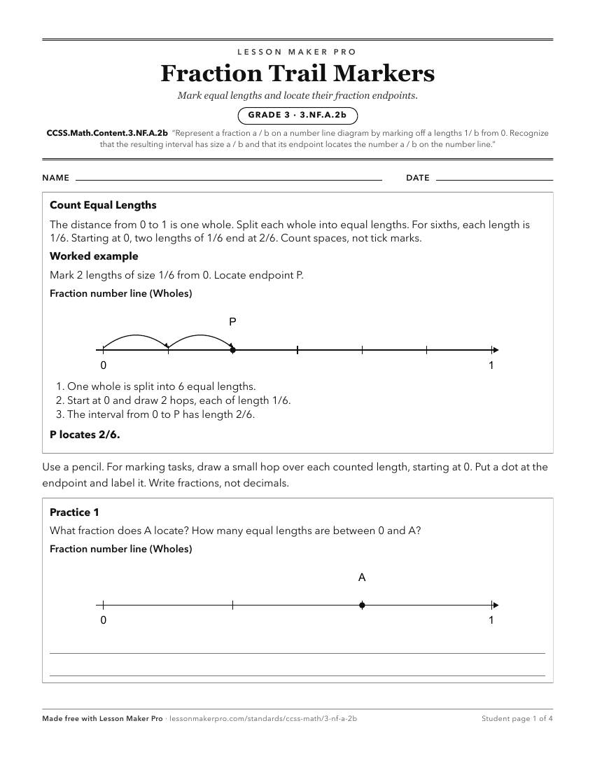 Preview of the CCSS.Math.Content.3.NF.A.2b printable worksheet