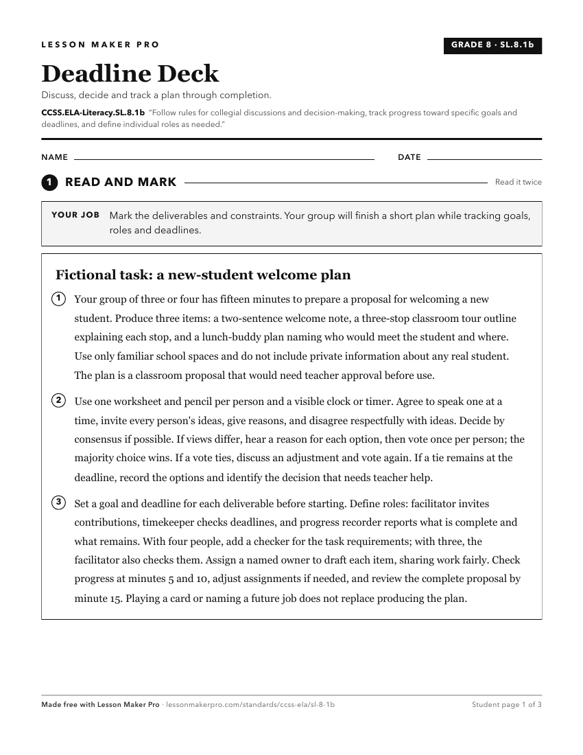 Preview of the CCSS.ELA-Literacy.SL.8.1b printable worksheet