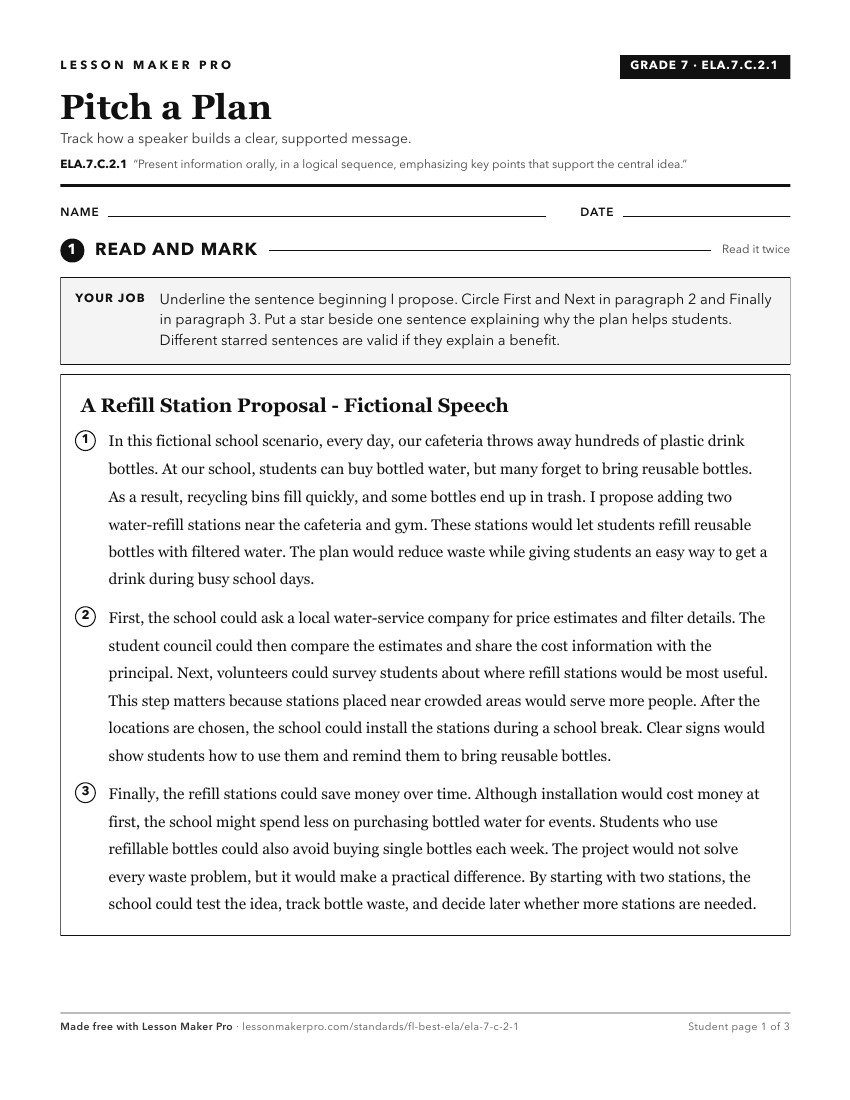 Preview of the ELA.7.C.2.1 printable worksheet