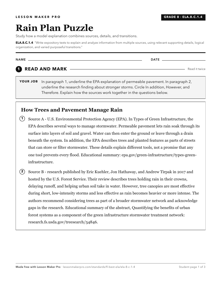 Preview of the ELA.8.C.1.4 printable worksheet
