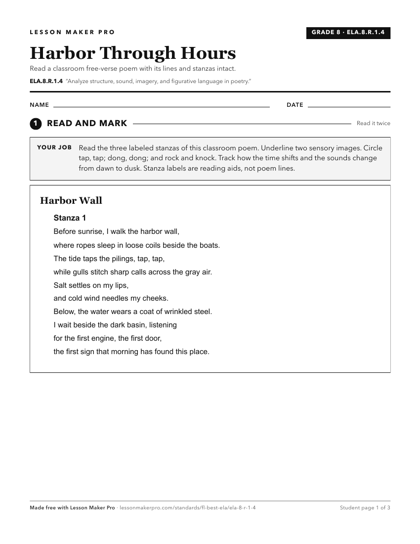 Preview of the ELA.8.R.1.4 printable worksheet