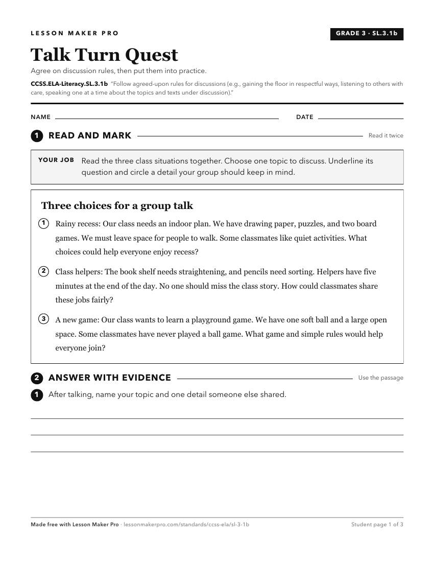Preview of the CCSS.ELA-Literacy.SL.3.1b printable worksheet