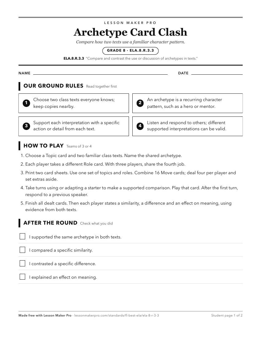 Preview of the ELA.8.R.3.3 printable worksheet