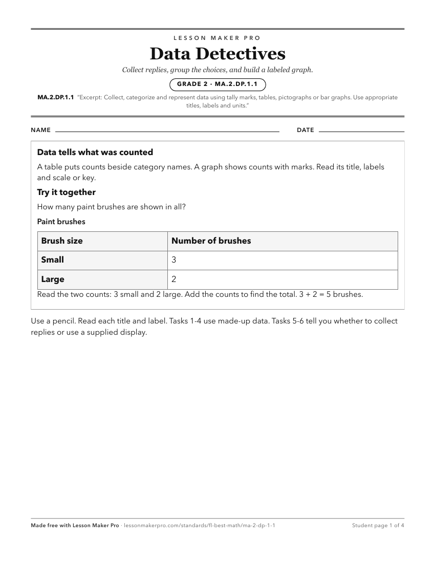 Preview of the MA.2.DP.1.1 printable worksheet