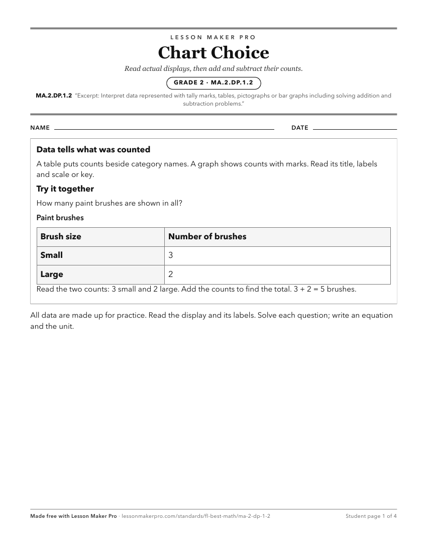 Preview of the MA.2.DP.1.2 printable worksheet