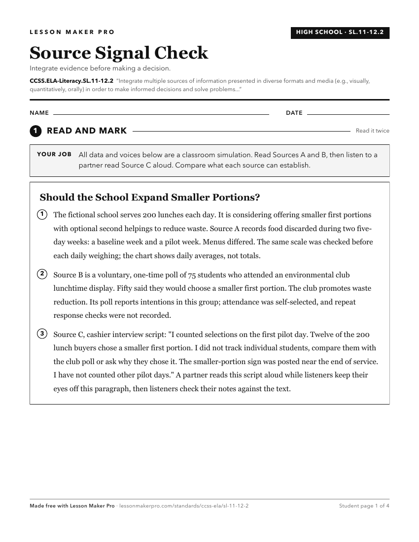 Preview of the CCSS.ELA-Literacy.SL.11-12.2 printable worksheet