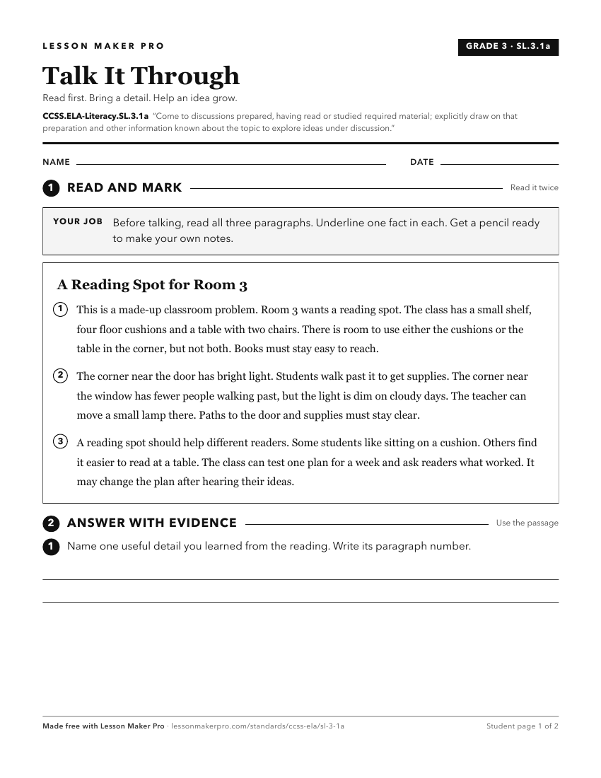 Preview of the CCSS.ELA-Literacy.SL.3.1a printable worksheet