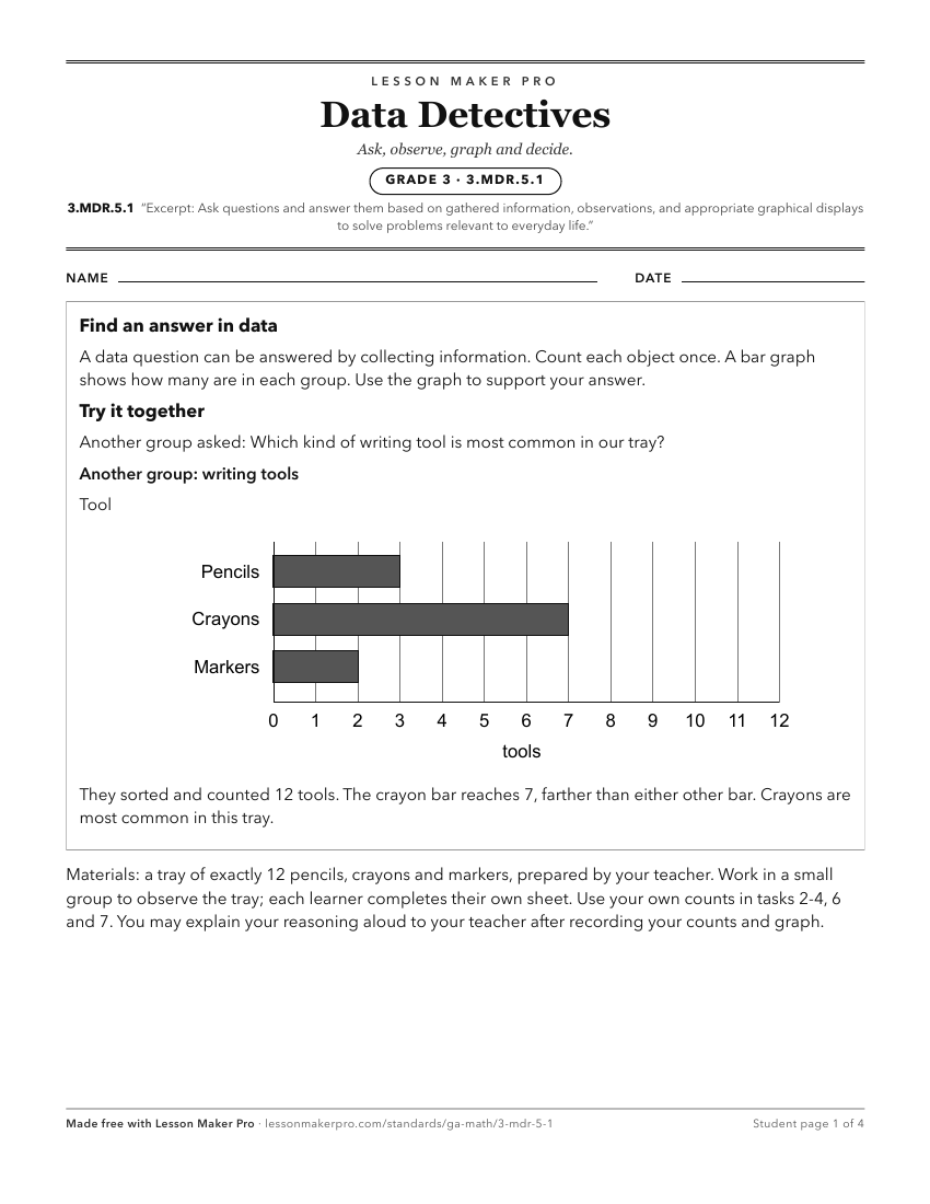Preview of the 3.MDR.5.1 printable worksheet
