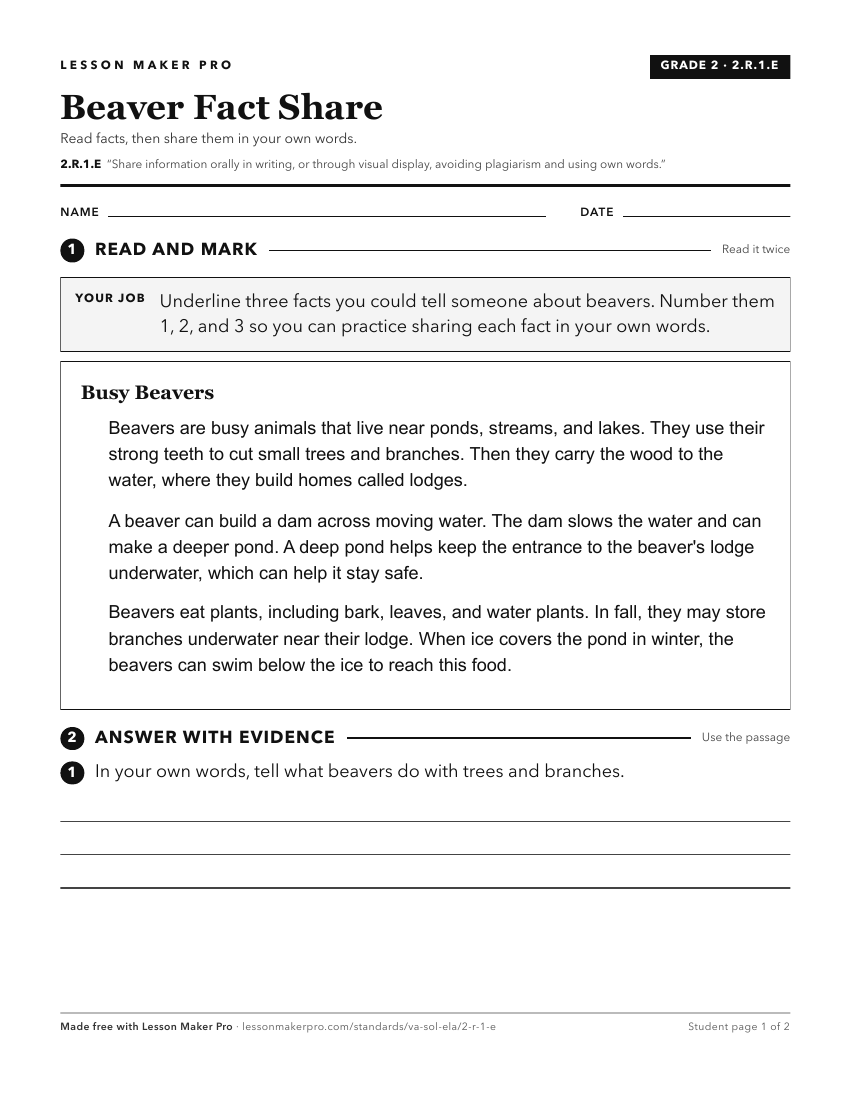 Preview of the 2.R.1.E printable worksheet