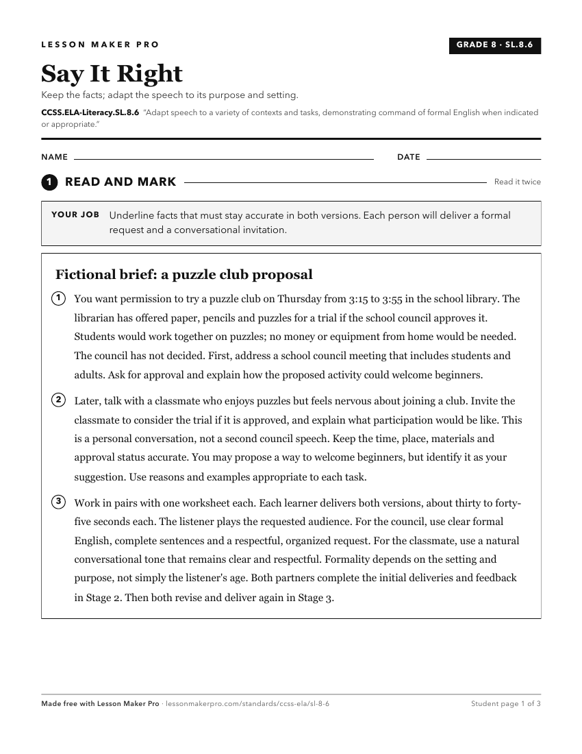 Preview of the CCSS.ELA-Literacy.SL.8.6 printable worksheet