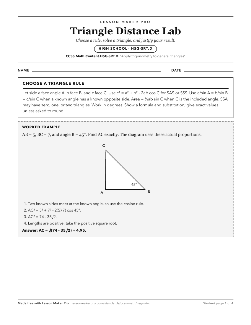 Preview of the CCSS.Math.Content.HSG-SRT.D printable worksheet